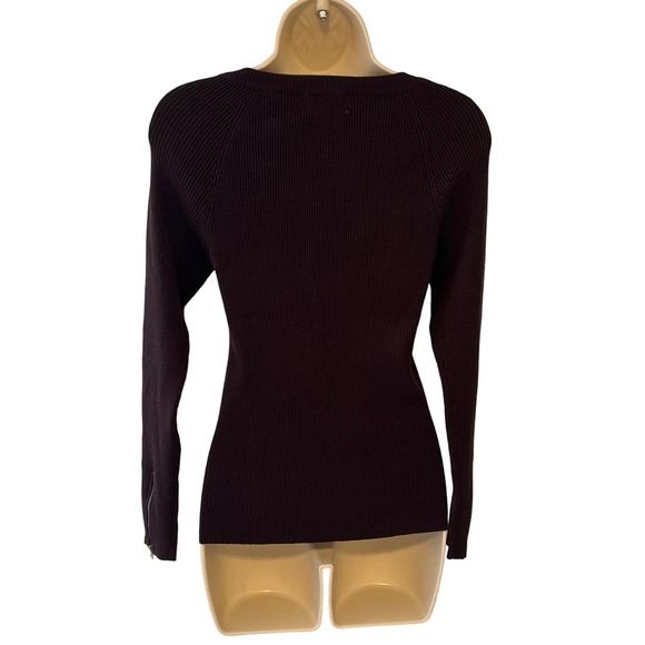 Carmen Marc Valvo Brown Ribbed Stretch Fitted Sweater Petite Medium Pre-owned - Picture 3 of 8